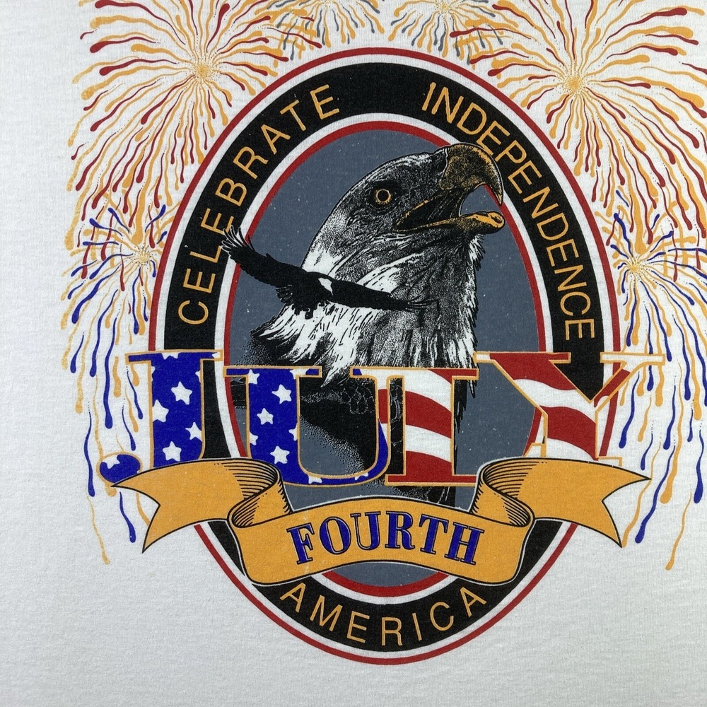 Vintage Patriotic Graphic T-Shirt Adult XL White Bald Eagle July 4th America SS - Picture 2 of 13